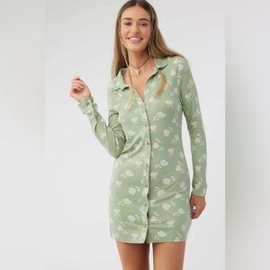 O'Neill Sage Green Floral Button-Up Mini Dress